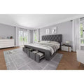 Modern Upholstered Bed Frame with Button Tufted Headboard, Noise Free Platform Bed with Storage Drawers - Wooden Slats Support, No Box Spring Needed