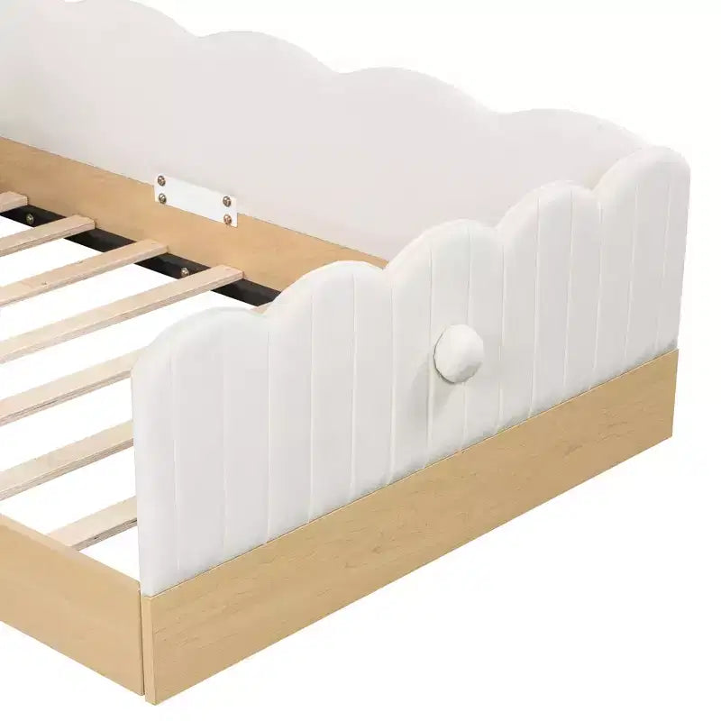 Twin Size Floor Bed with Upholstered Pillows and Safety Fence Guardrails
