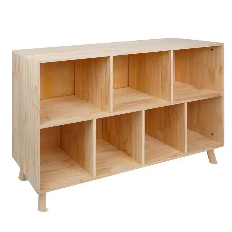 7-Cubes Open Bookcase, 2-Tier Floor Standing Wooden Storage Display Cabinet Organizer with Legs, Freestanding Open Cubes Bookcase