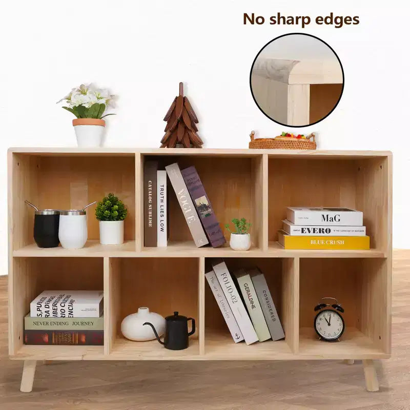 7-Cube Open Bookcase, 2-Tier Floor Standing Wooden Storage Cabinet with Legs