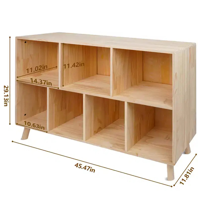 7-Cube Open Bookcase, 2-Tier Floor Standing Wooden Storage Cabinet with Legs