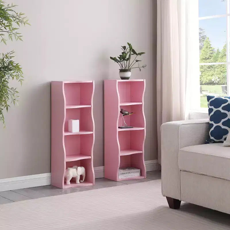 7-Tier Freestanding Bookcase with Wavy Border Design, Adjustable Shelves & Detachable Units