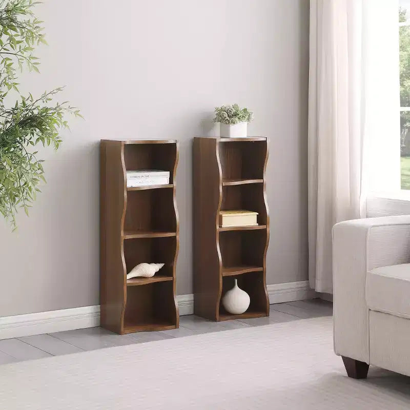 7-Tier Freestanding Bookcase with Wavy Border Design, Adjustable Shelves & Detachable Units