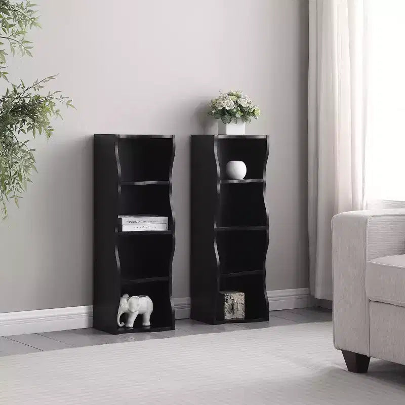 7-Tier Freestanding Bookcase with Wavy Border Design, Adjustable Shelves & Detachable Units