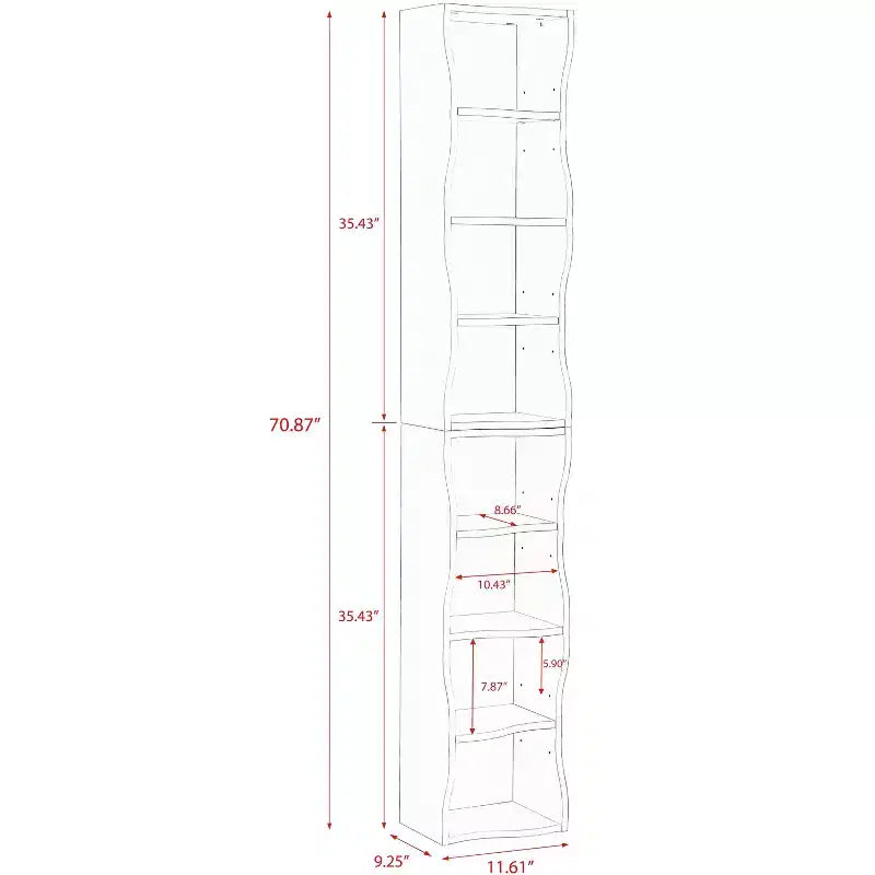 7-Tier Freestanding Bookcase with Wavy Border Design, Adjustable Shelves & Detachable Units