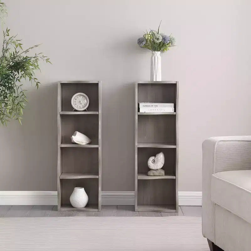 7-Tier Freestanding Bookcase with Wavy Border Design, Adjustable Shelves & Detachable Units