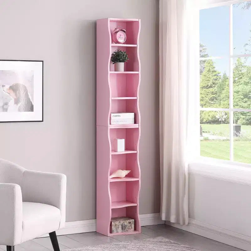 7-Tier Freestanding Bookcase with Wavy Border Design, Adjustable Shelves & Detachable Units
