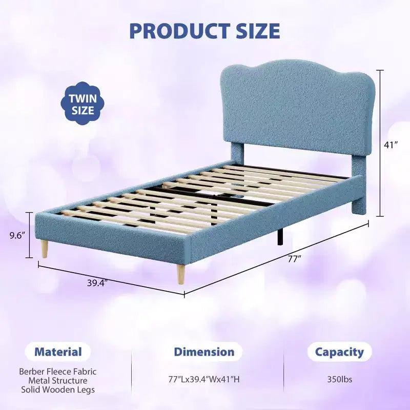 Twin Size Upholstered Bed Frame for Kids with Scallop Headboard