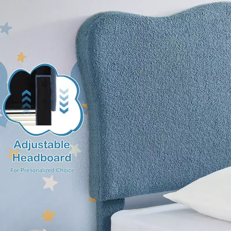 Twin Size Upholstered Bed Frame for Kids with Scallop Headboard