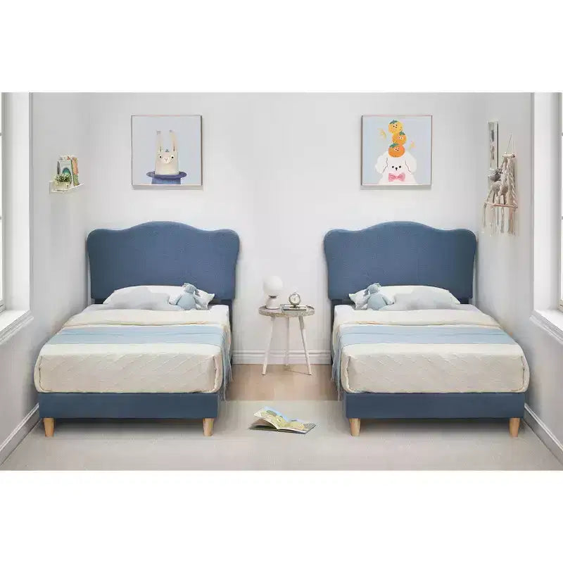 Twin Size Upholstered Bed Frame for Kids with Scallop Headboard