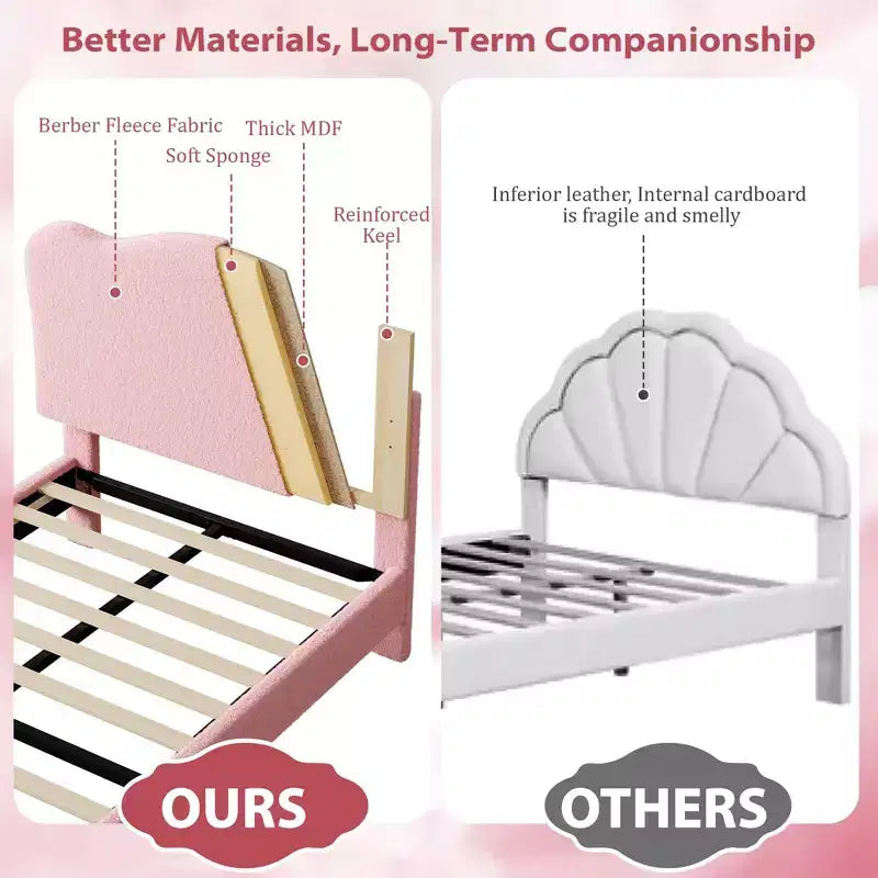 Twin Size Upholstered Bed Frame for Kids with Scallop Headboard