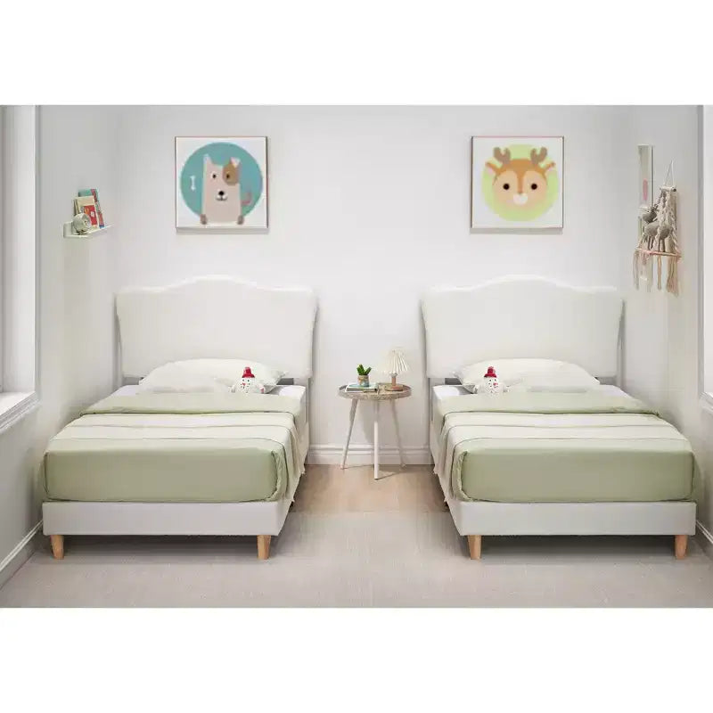 Twin Size Upholstered Bed Frame for Kids with Scallop Headboard