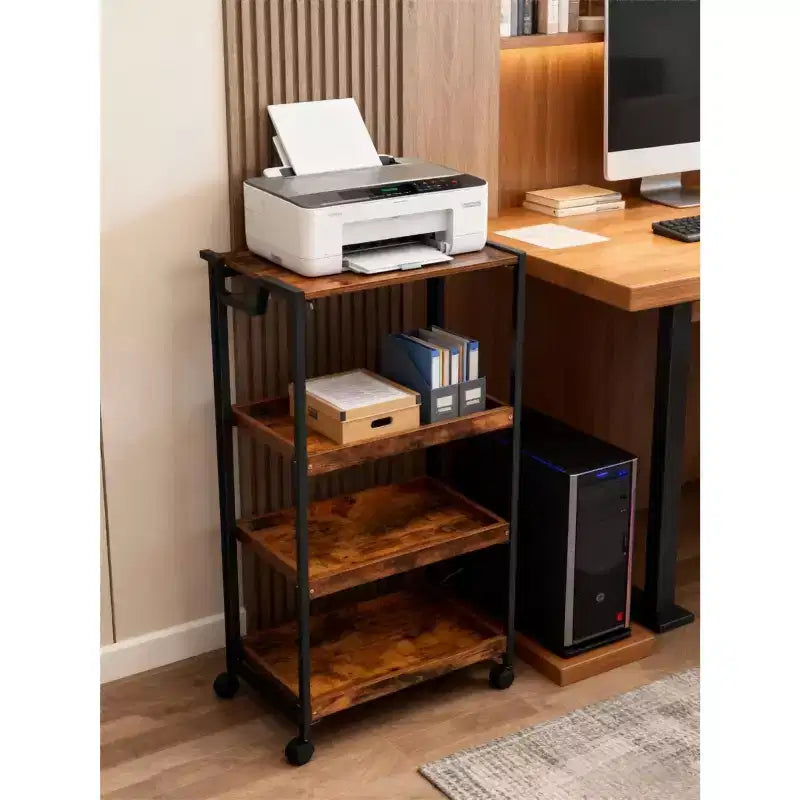 4-Tier Wooden Folding Storage Shelf Cart - Expandable Kitchen Organizer with Locking Wheels, Heavy Duty Garage Shelving, 100 Lbs Load Capacity