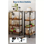 Étagère de rangement pliable en bois à 4 niveaux - Chariot de cuisine extensible avec roulettes verrouillables, étagères de garage robustes, capacité de charge de 45 kg