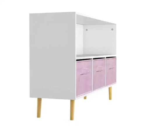 MDF 2-Tier Kids Bookshelf with Foldable Fabric Drawers,