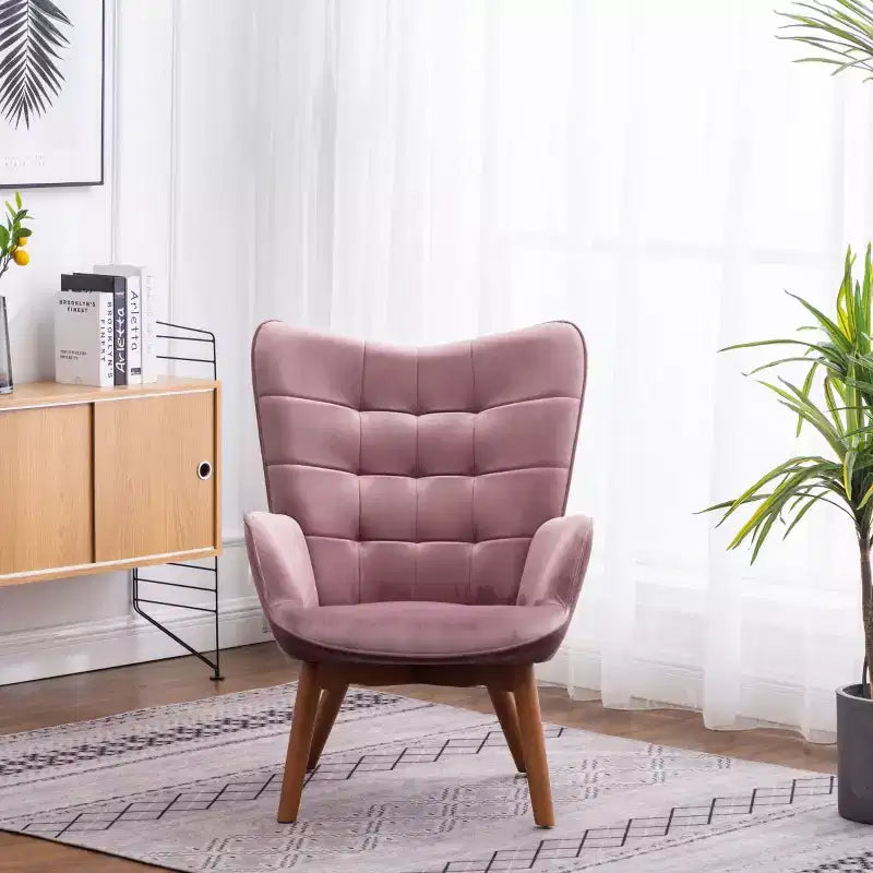 Modern Tufted Accent Chair with Ottoman, Upholstered Wingback Arm Chair for Living Room or Bedroom