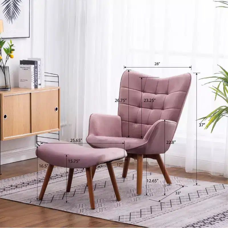 Modern Tufted Accent Chair with Ottoman, Upholstered Wingback Arm Chair for Living Room or Bedroom