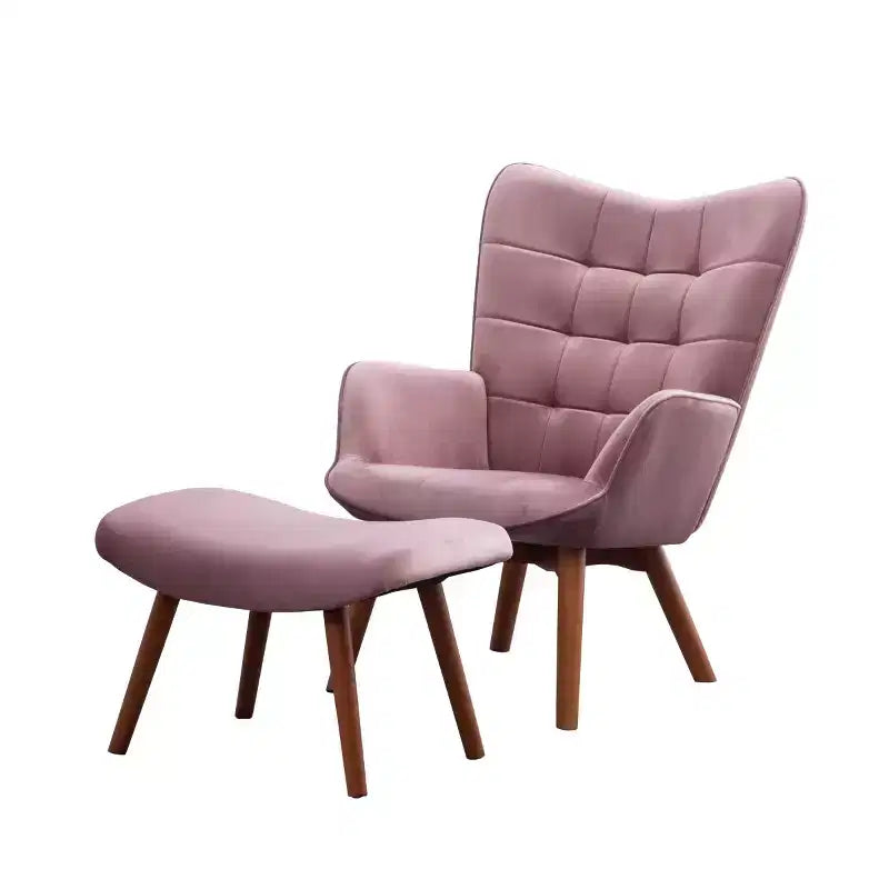 Modern Tufted Accent Chair with Ottoman, Upholstered Wingback Arm Chair for Living Room or Bedroom