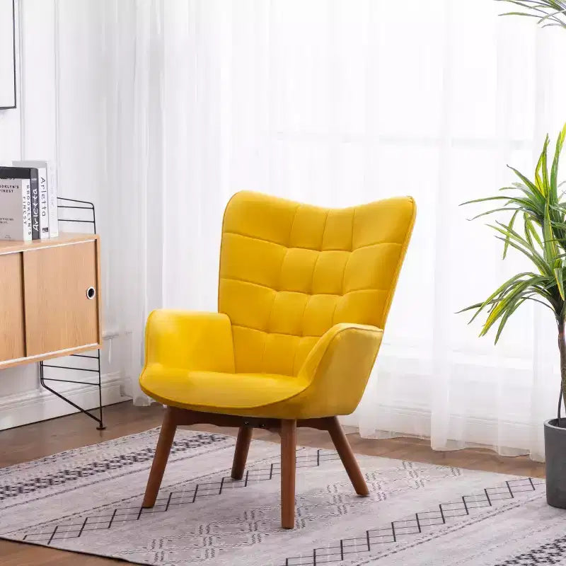 Modern Tufted Accent Chair with Ottoman, Upholstered Wingback Arm Chair for Living Room or Bedroom