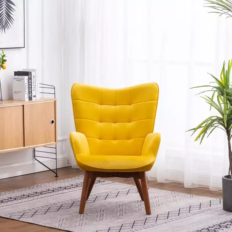Modern Tufted Accent Chair with Ottoman, Upholstered Wingback Arm Chair for Living Room or Bedroom