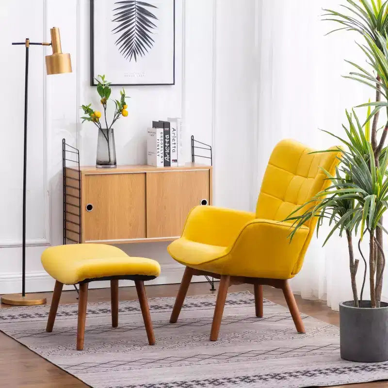 Modern Tufted Accent Chair with Ottoman, Upholstered Wingback Arm Chair for Living Room or Bedroom