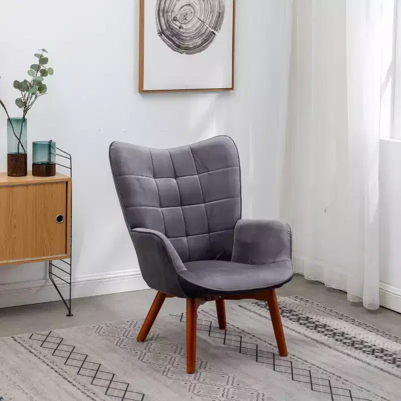 Modern Tufted Accent Chair with Ottoman, Upholstered Wingback Arm Chair for Living Room or Bedroom