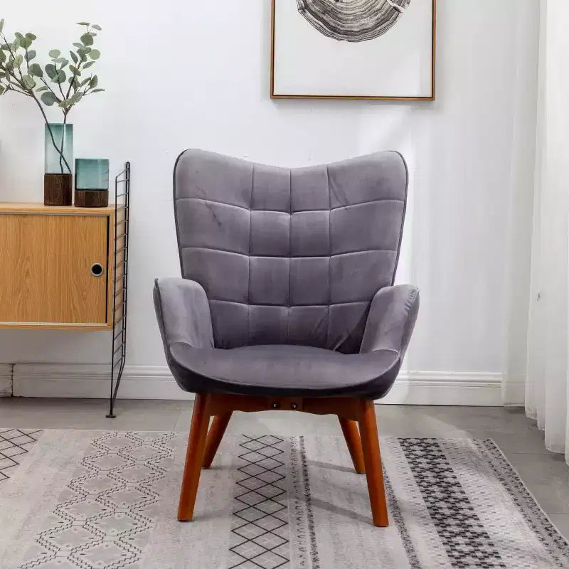 Modern Tufted Accent Chair with Ottoman, Upholstered Wingback Arm Chair for Living Room or Bedroom