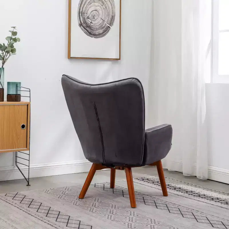 Modern Tufted Accent Chair with Ottoman, Upholstered Wingback Arm Chair for Living Room or Bedroom