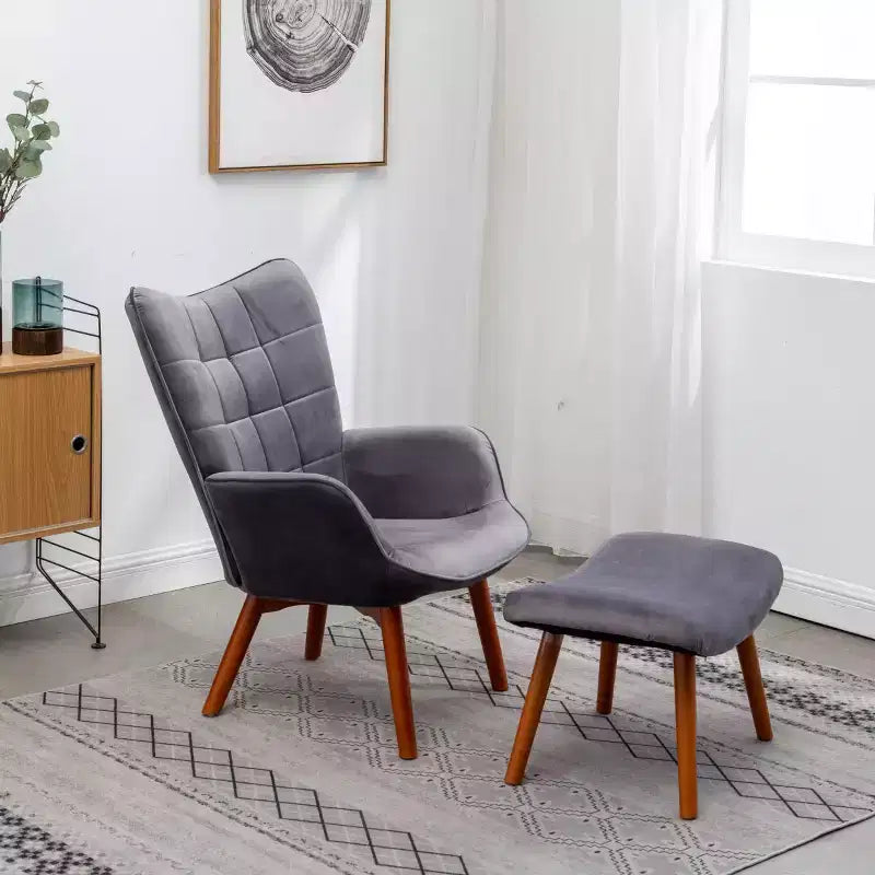 Modern Tufted Accent Chair with Ottoman, Upholstered Wingback Arm Chair for Living Room or Bedroom
