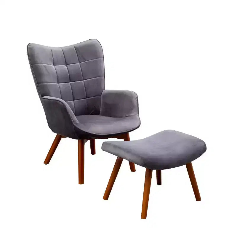 Modern Tufted Accent Chair with Ottoman, Upholstered Wingback Arm Chair for Living Room or Bedroom