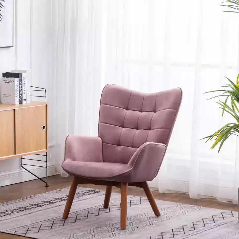 Modern Tufted Accent Chair with Ottoman, Upholstered Wingback Arm Chair for Living Room or Bedroom