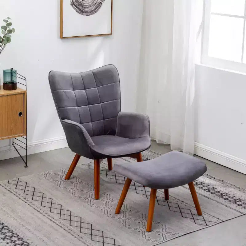 Modern Tufted Accent Chair with Ottoman, Upholstered Wingback Arm Chair for Living Room, Reading Chair for Bedroom or Apartment-Panipeachy