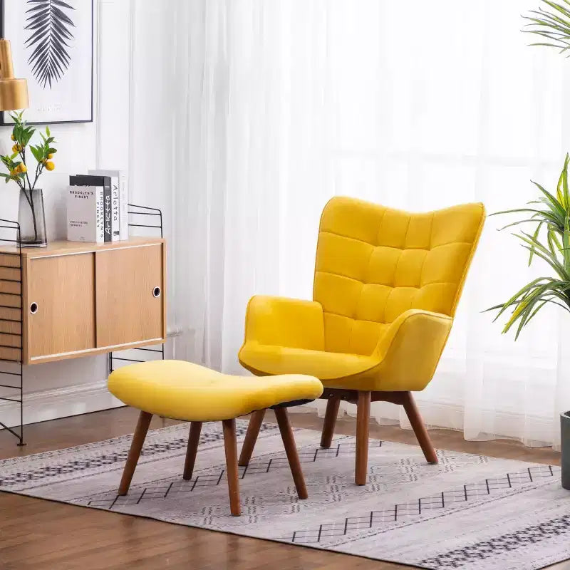 Modern Tufted Accent Chair with Ottoman, Upholstered Wingback Arm Chair for Living Room or Bedroom