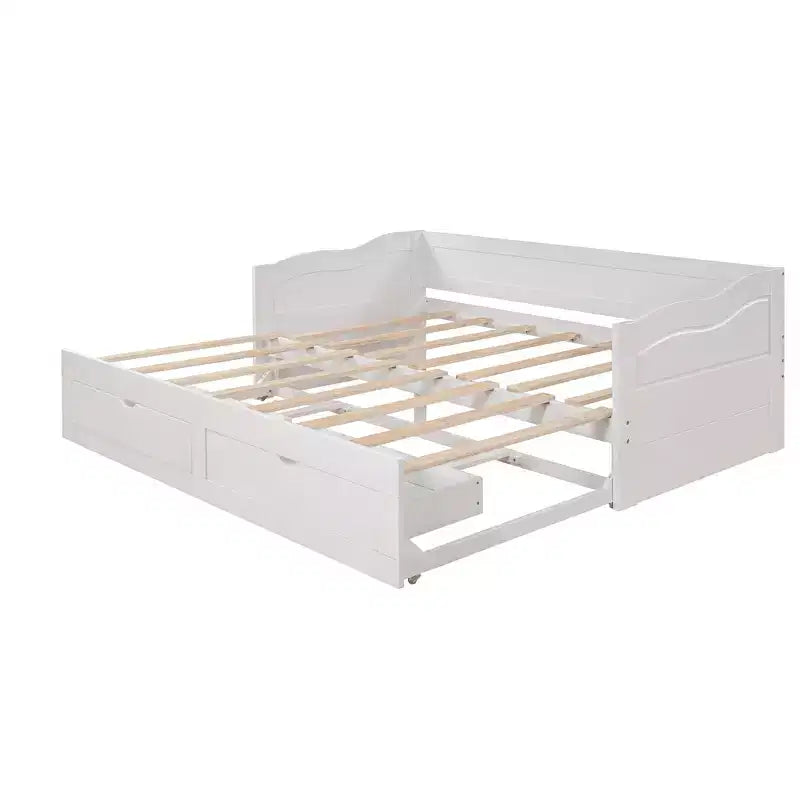 Modern Wood Daybed with Trundle Bed and 2 Storage Drawers for Living Room