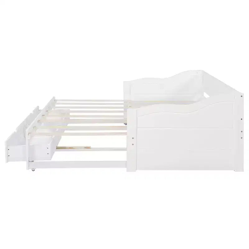 Modern Wood Daybed with Trundle Bed and 2 Storage Drawers for Living Room
