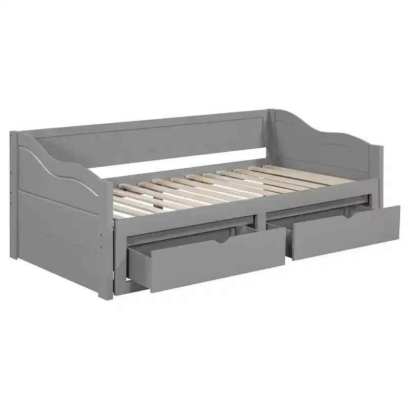 Modern Wood Daybed with Trundle Bed and 2 Storage Drawers for Living Room