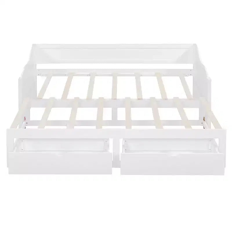 Modern Wood Daybed with Trundle Bed and 2 Storage Drawers for Living Room