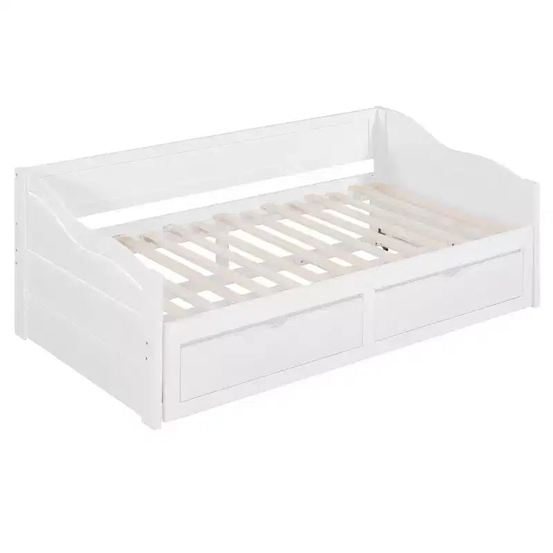 Modern Wood Daybed with Trundle Bed and 2 Storage Drawers for Living Room