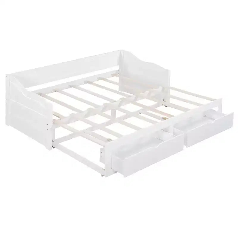 Modern Wood Daybed with Trundle Bed and 2 Storage Drawers for Living Room