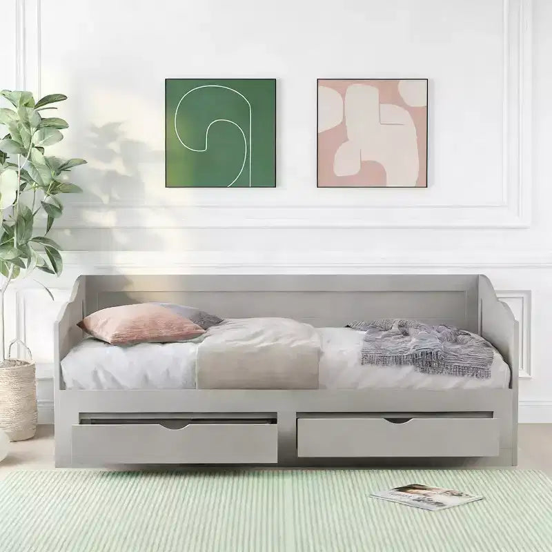 Luxystar Modern Wood Daybed with Trundle Bed and 2 Storage Drawers for Living Room