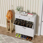 Meuble à chaussures autoportant fin en métal avec tiroirs basculants et tiroirs classiques, porte-chaussures anti-basculement, organiseur de chaussures multifonctionnel pour entrée