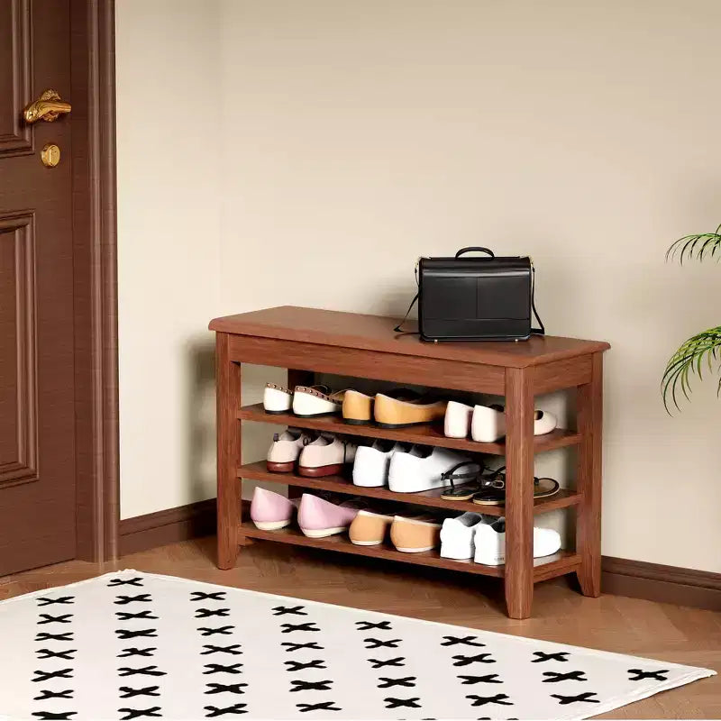 TUYOHW 550lb Load-Bearing Solid Wood Shoe Bench, Heavy-Duty Front Door Shoe Rack, Multi-place Shoe Organizer for Entryway Corridor Aisle