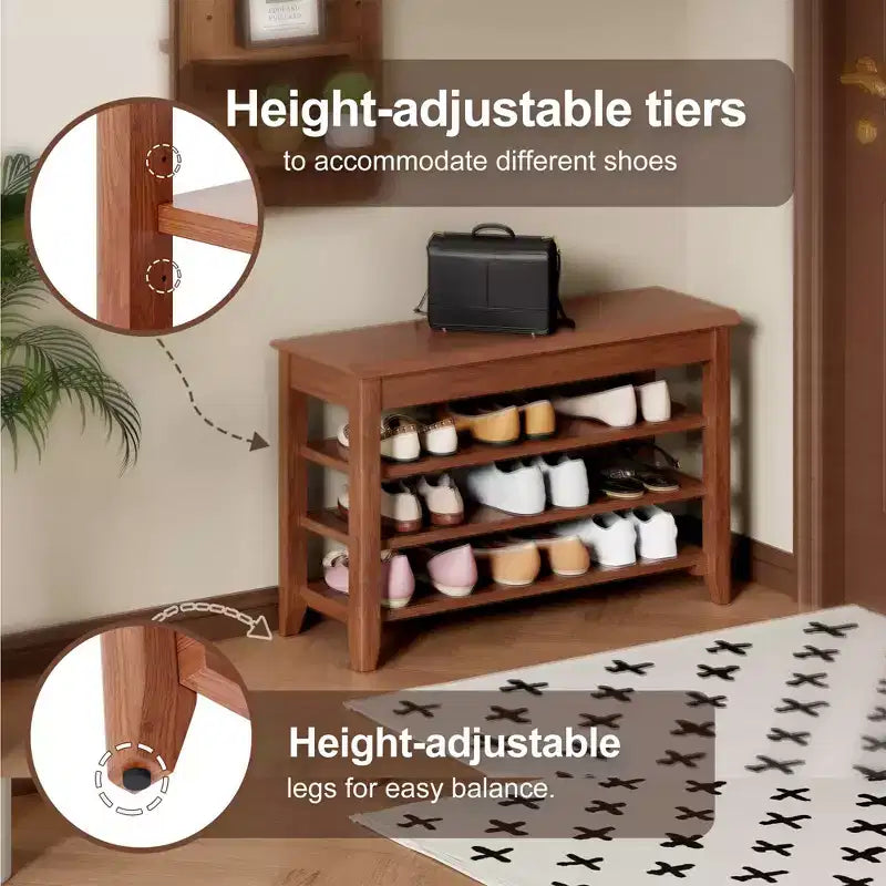 550lb Load-Bearing Solid Wood Shoe Bench with Storage – Heavy-Duty Entryway Shoe Rack
