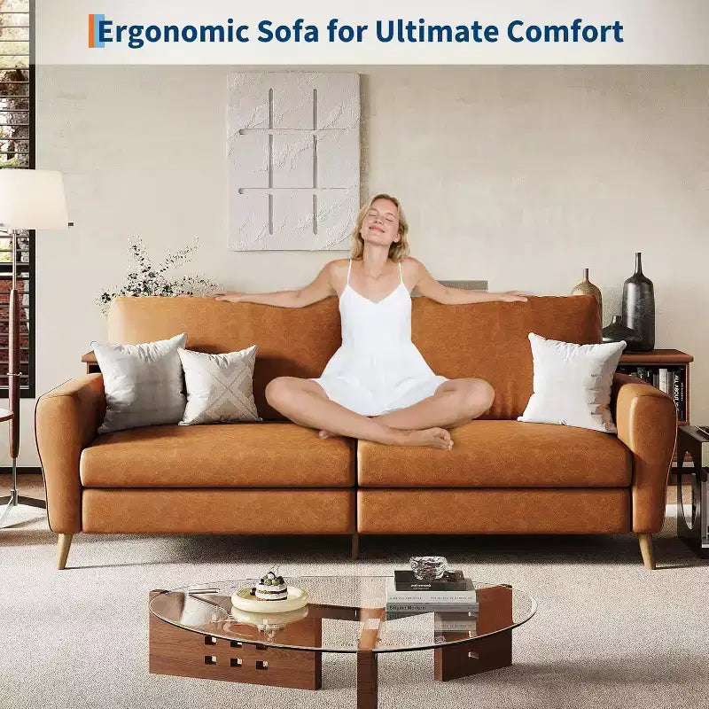 3 Seater Sofa with Wide Armrests, Wood Legs & Deep Seats
