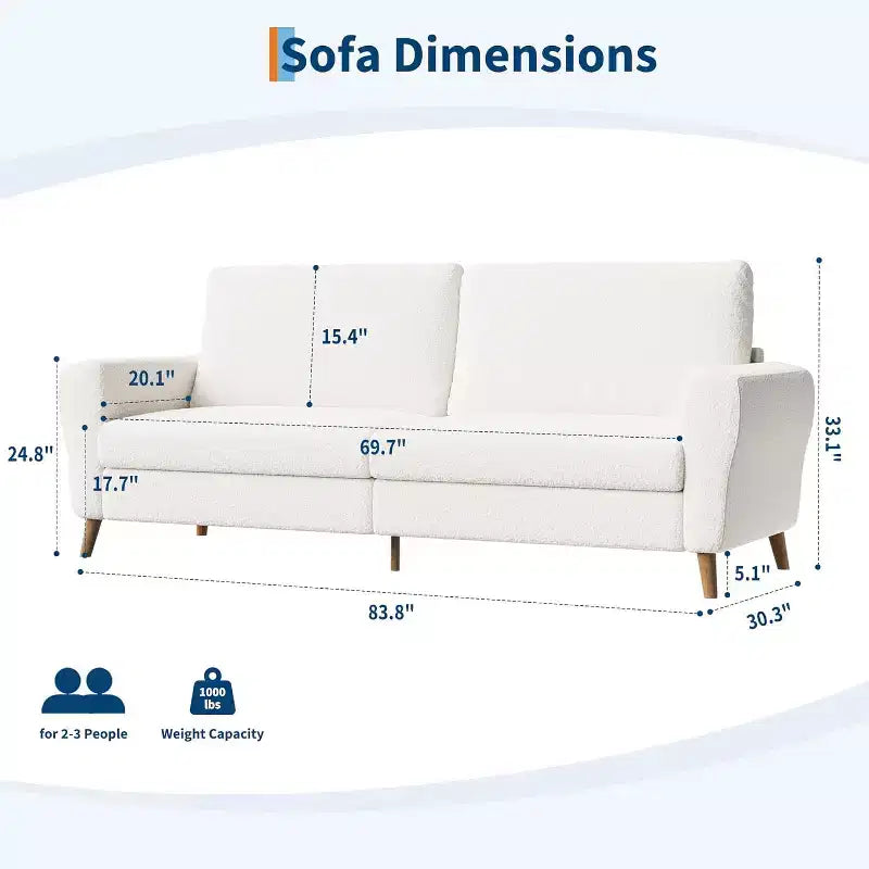 3 Seater Sofa with Wide Armrests, Wood Legs & Deep Seats