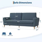 Canapé 3 places avec accoudoirs larges, pieds en bois et assises profondes