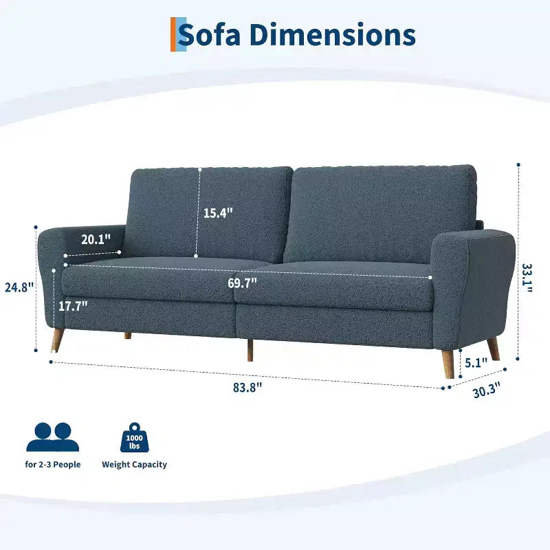 3 Seater Sofa with Wide Armrests, Wood Legs & Deep Seats