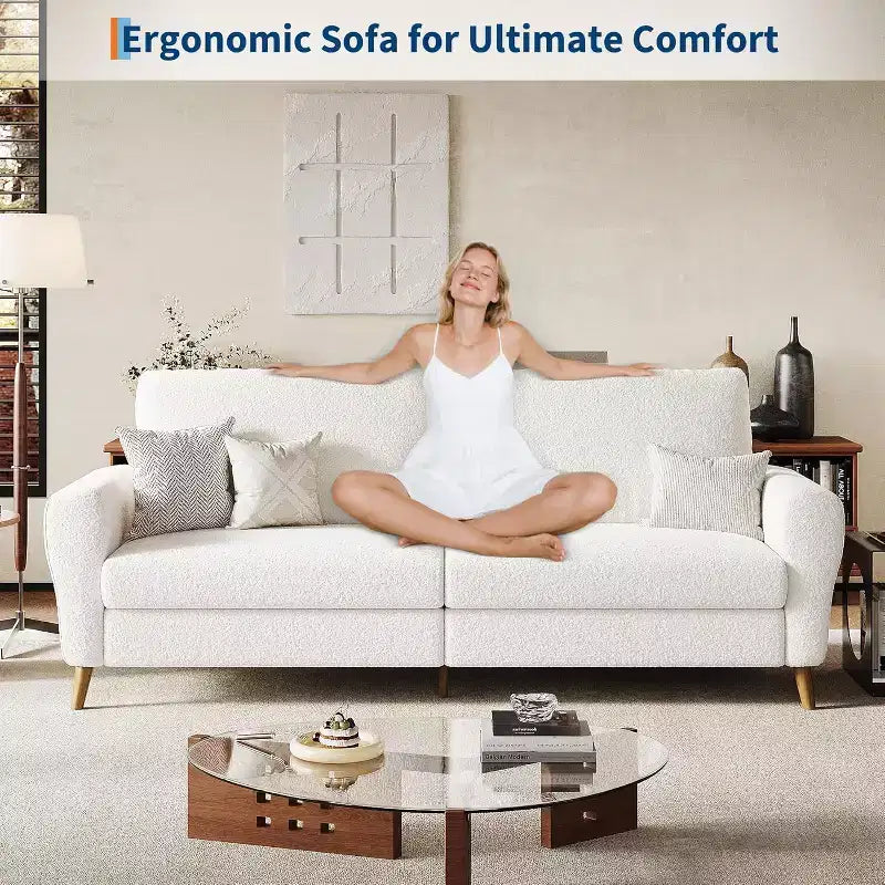 3 Seater Sofa with Wide Armrests, Wood Legs & Deep Seats