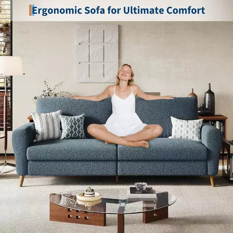 3 Seater Sofa with Wide Armrests, Wood Legs & Deep Seats