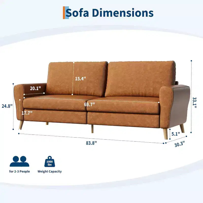 3 Seater Sofa with Wide Armrests, Wood Legs & Deep Seats